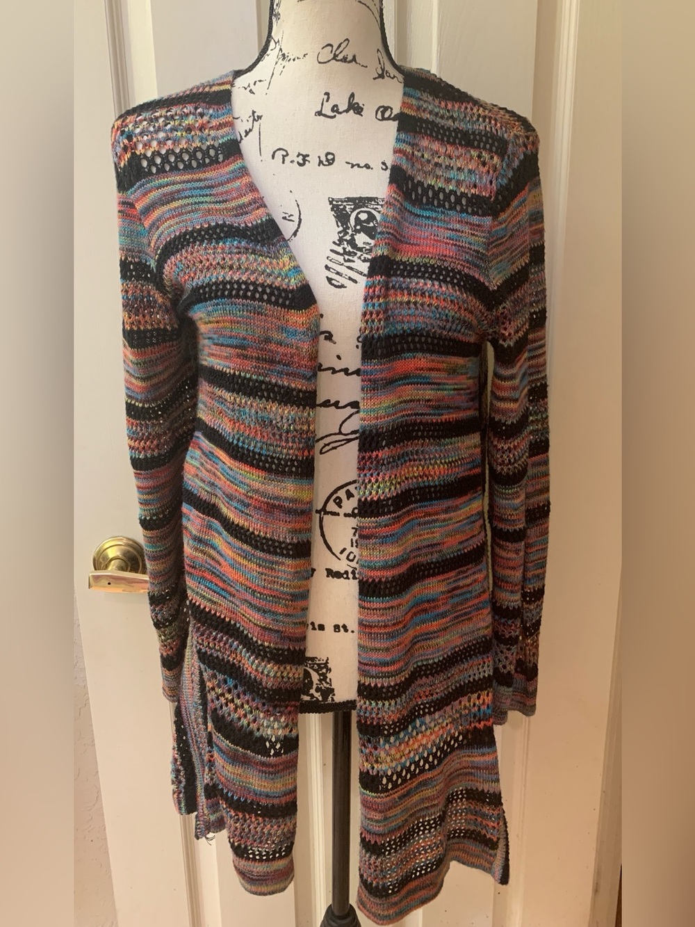 JohnPaulRichard Multicolor Striped Open-Front Knit Cardigan with Black Accents